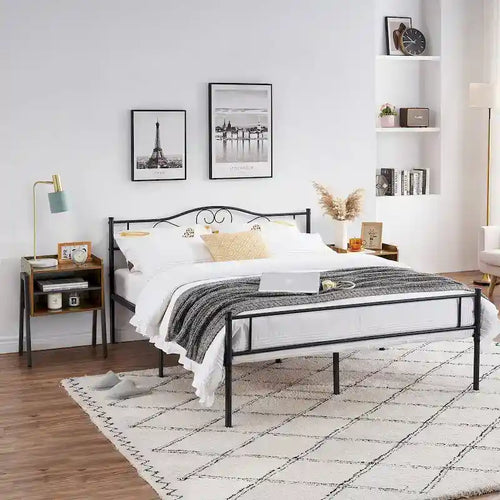 Set camera da letto 3 pezzi con letto a piattaforma nero e set di 2 comodini