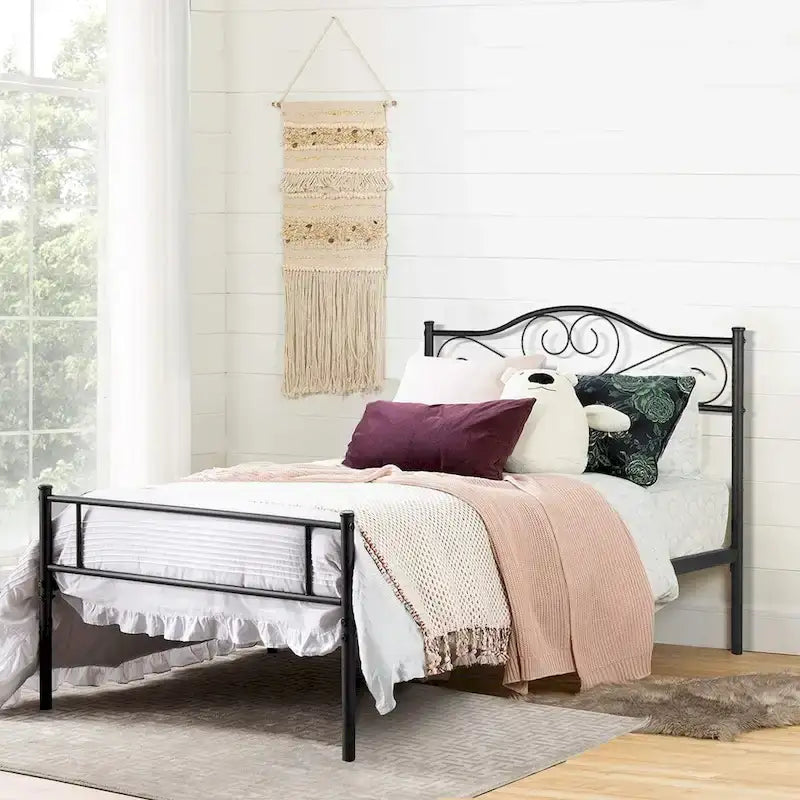 Set camera da letto 3 pezzi con letto a piattaforma nero e set di 2 comodini