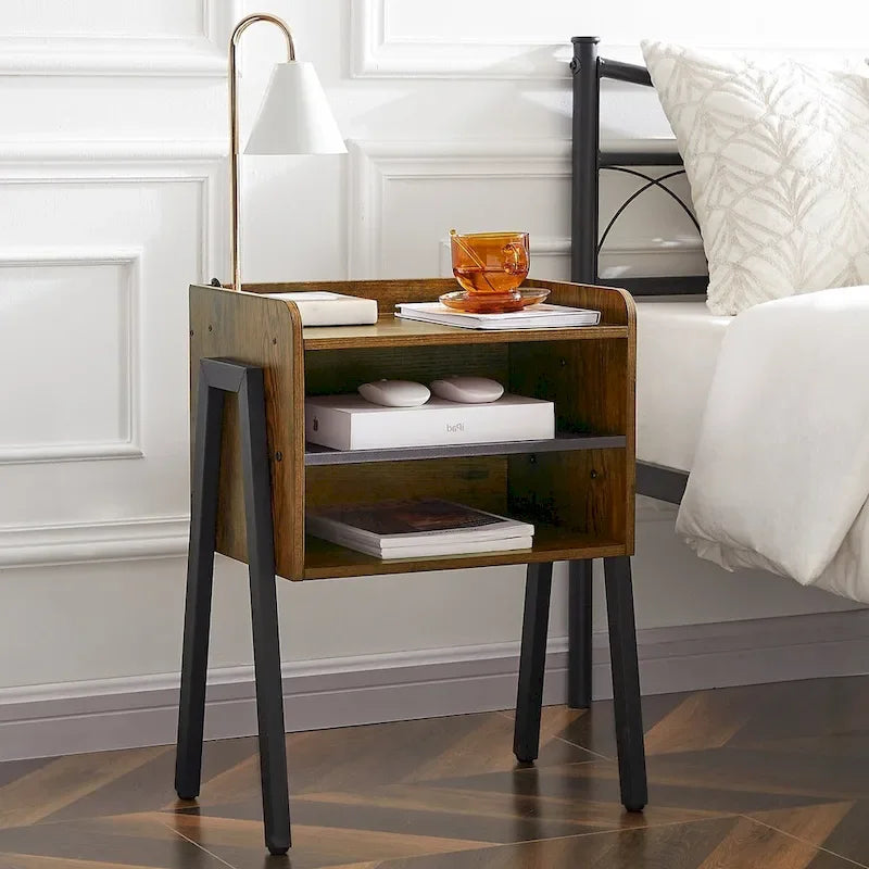 Set camera da letto 3 pezzi con letto a piattaforma nero e set di 2 comodini