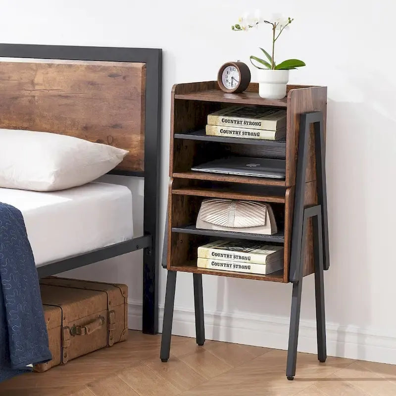 Set camera da letto 3 pezzi con letto a piattaforma nero e set di 2 comodini