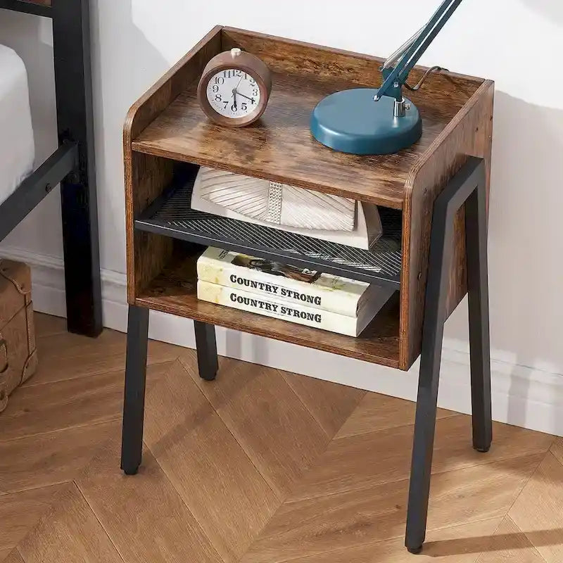 Set camera da letto 3 pezzi con letto a piattaforma nero e set di 2 comodini