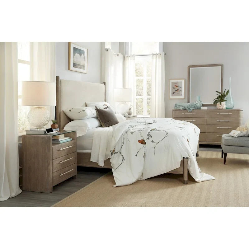 Letto matrimoniale imbottito King con finitura in rovere Greige