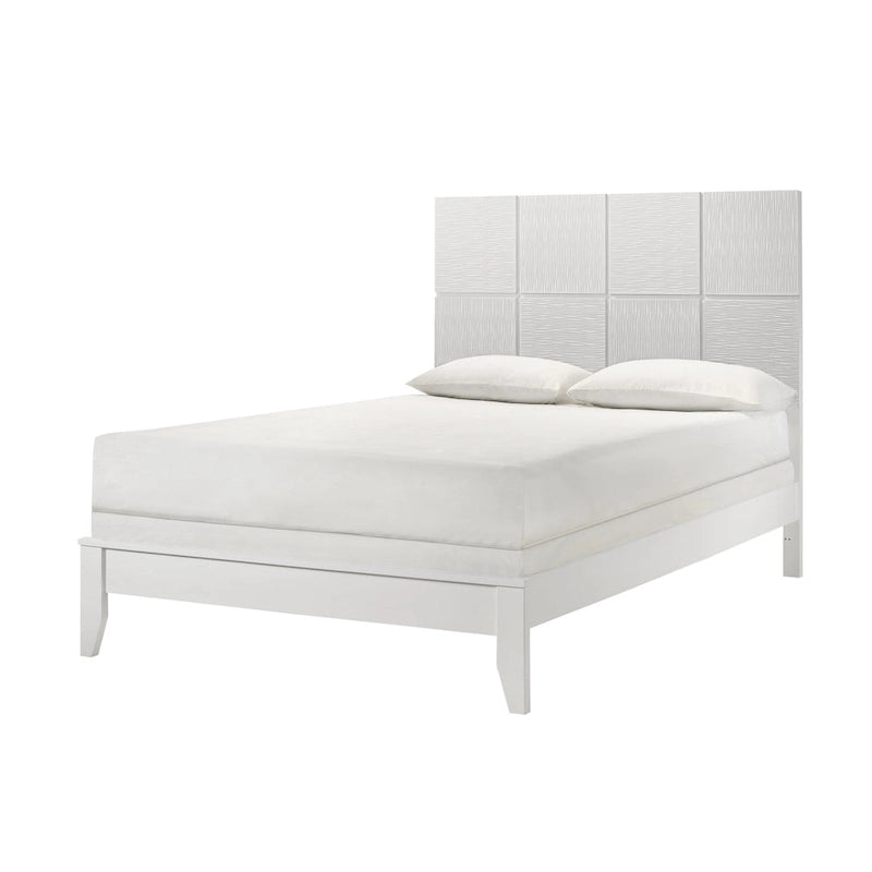 Camera da letto 4 pezzi con pannelli bianchi - Letto, comò, specchio e comodino