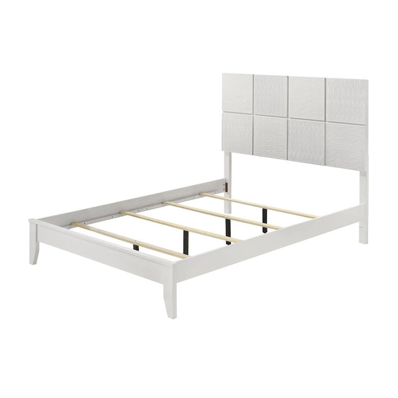 Camera da letto 4 pezzi con pannelli bianchi - Letto, comò, specchio e comodino