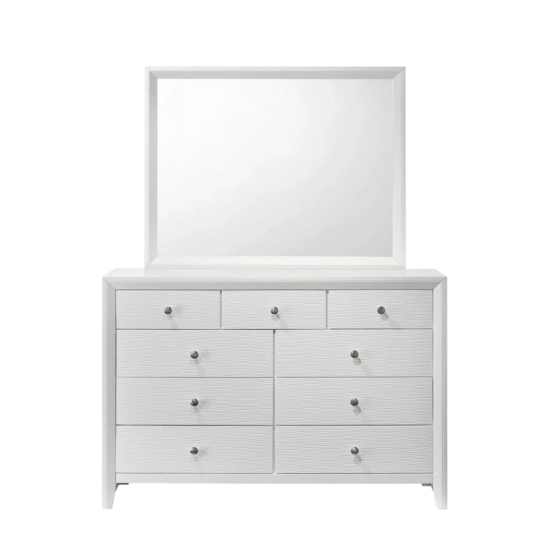 Camera da letto 4 pezzi con pannelli bianchi - Letto, comò, specchio e comodino