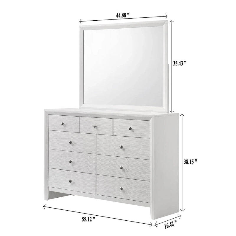 Camera da letto 4 pezzi con pannelli bianchi - Letto, comò, specchio e comodino