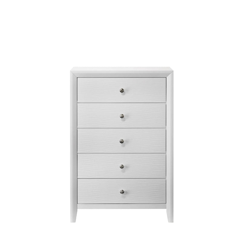 Camera da letto 4 pezzi con pannelli bianchi - Letto, comò, specchio e comodino