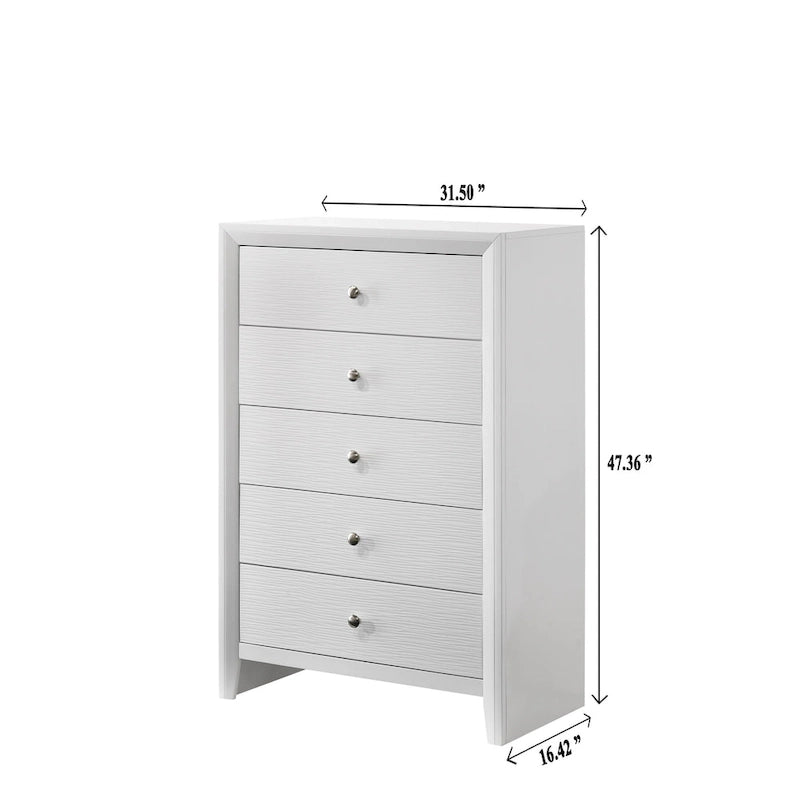 Camera da letto 4 pezzi con pannelli bianchi - Letto, comò, specchio e comodino