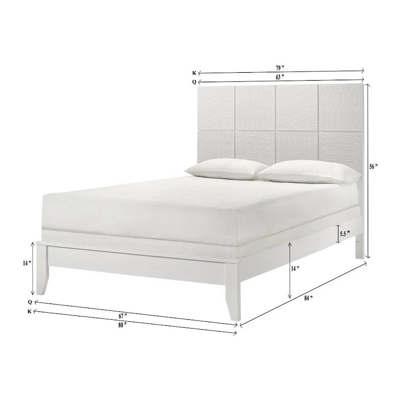 Camera da letto 4 pezzi con pannelli bianchi - Letto, comò, specchio e comodino