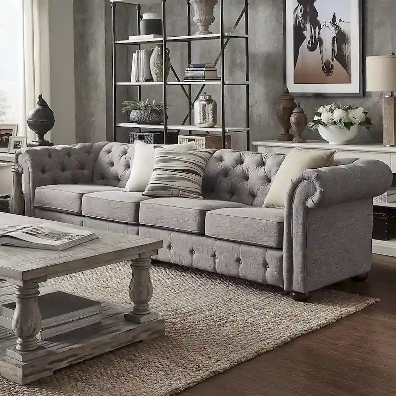 Divano Chesterfield Extra Lungo Grigio Chiaro