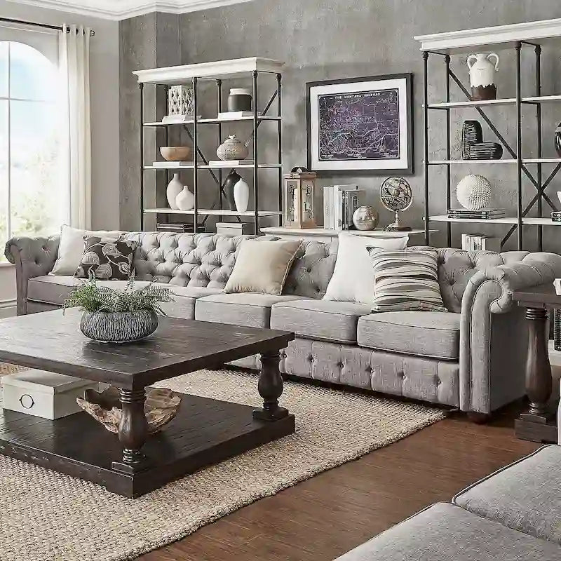 Divano Chesterfield Extra Lungo Grigio Chiaro