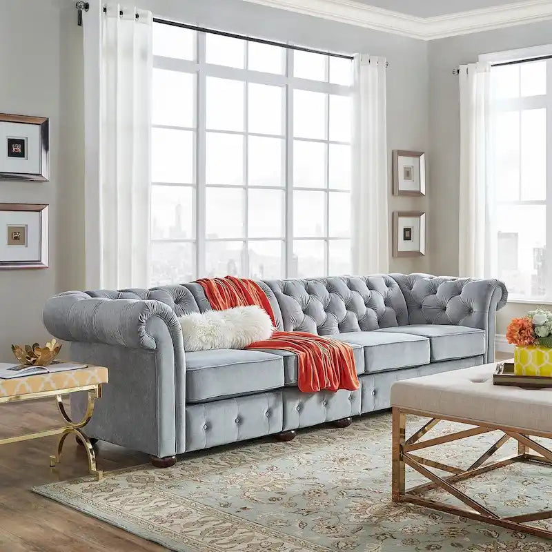 Divano Chesterfield Extra Lungo Grigio Chiaro