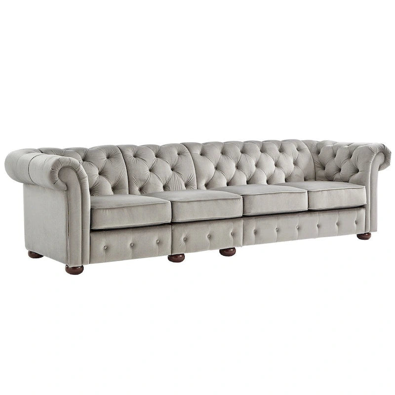 Divano Chesterfield Extra Lungo Grigio Chiaro