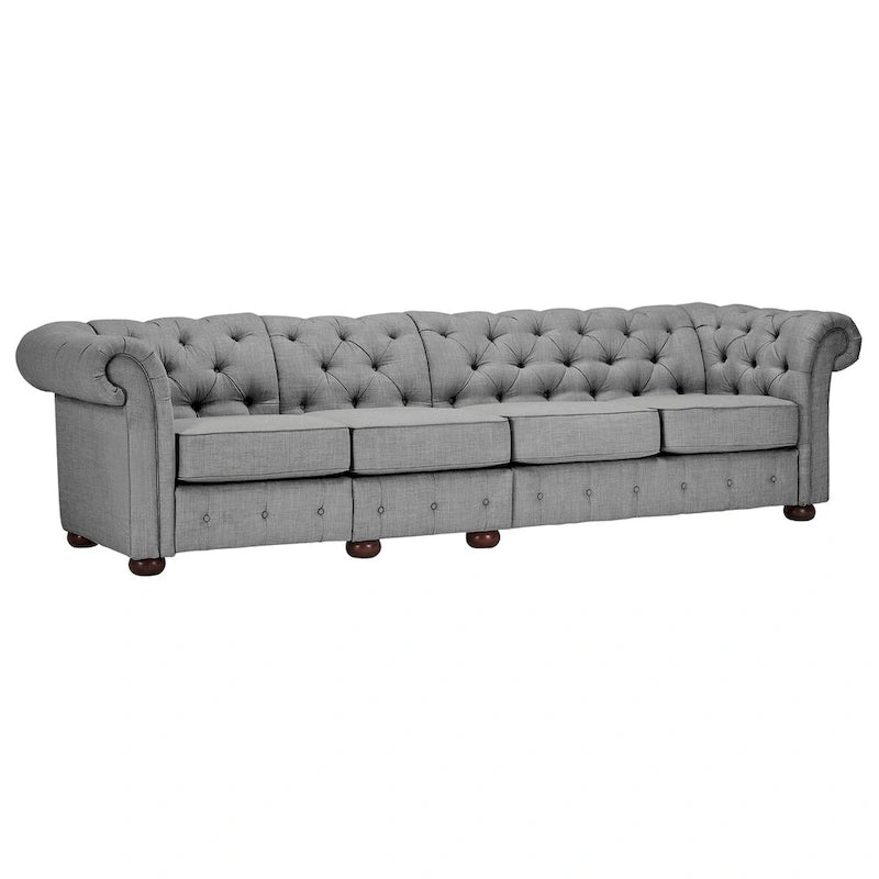 Divano Chesterfield Extra Lungo Grigio Chiaro