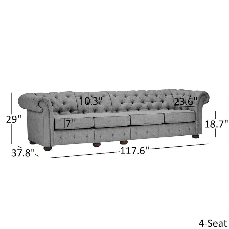 Divano Chesterfield Extra Lungo Grigio Chiaro