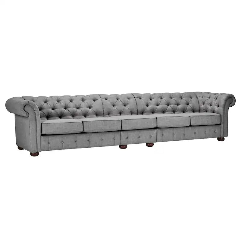 Divano Chesterfield Extra Lungo Grigio Chiaro