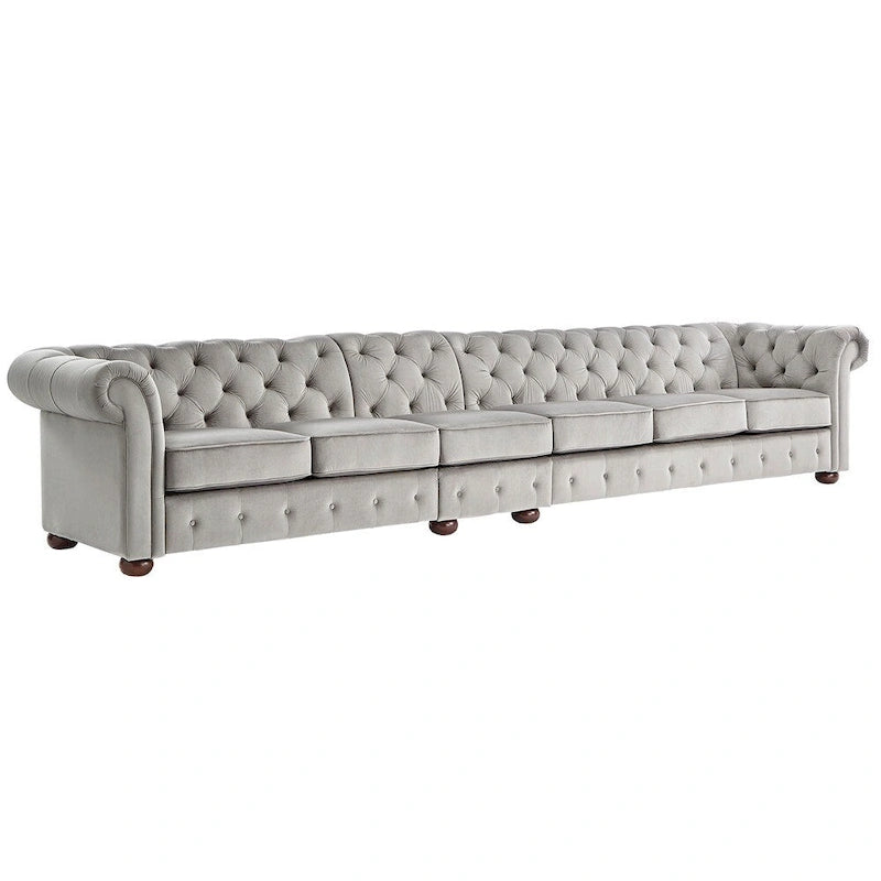 Divano Chesterfield Extra Lungo Grigio Chiaro