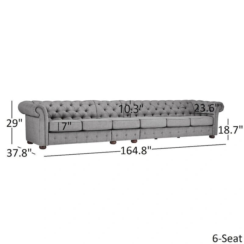 Divano Chesterfield Extra Lungo Grigio Chiaro