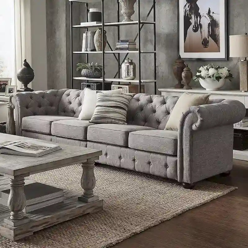 Divano Chesterfield Extra Lungo Grigio Chiaro