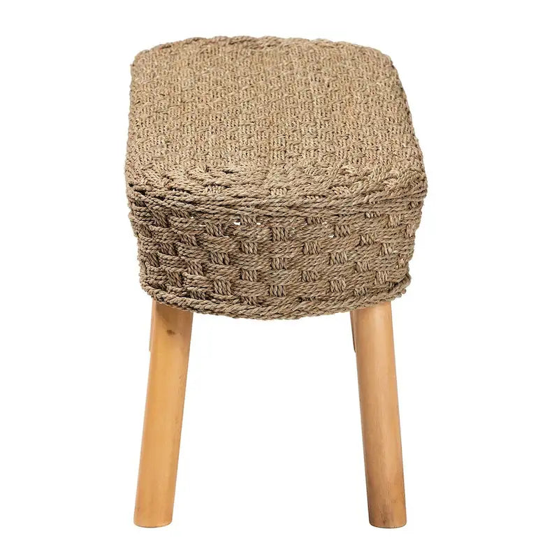 Panca d'appoggio Denver Modern Bohemian in legno di acacia e erba marina naturale