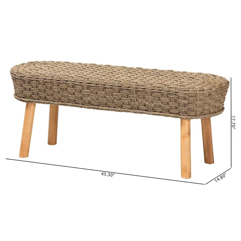 Panca d'appoggio Denver Modern Bohemian in legno di acacia e erba marina naturale