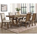Set da pranzo espandibile 7 pezzi in rovere rustico di transizione con sedie imbottite