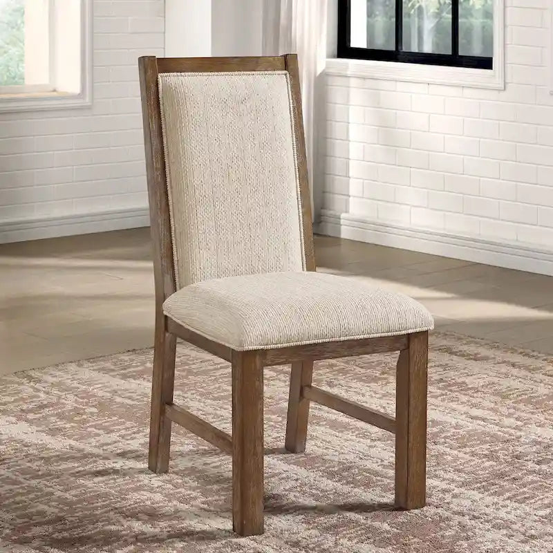 Set da pranzo espandibile 7 pezzi in rovere rustico di transizione con sedie imbottite