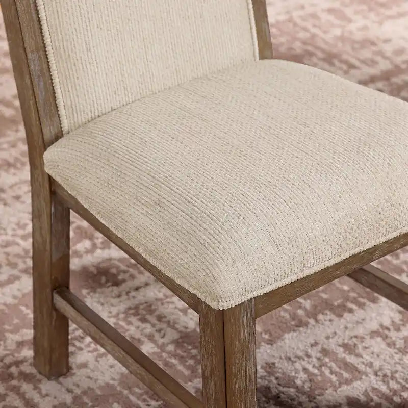 Set da pranzo espandibile 7 pezzi in rovere rustico di transizione con sedie imbottite
