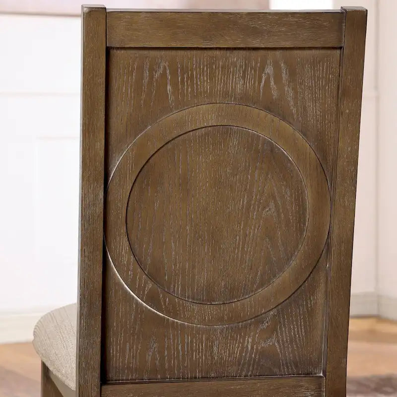 Set da pranzo espandibile 7 pezzi in rovere rustico di transizione con sedie imbottite