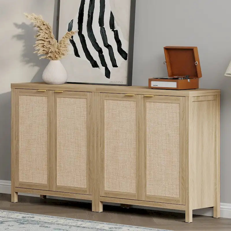 Credenza in Rattan con 2 Ante, Set da 2