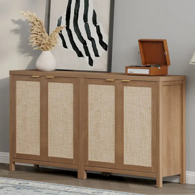 Credenza in Rattan con 2 Ante, Set da 2