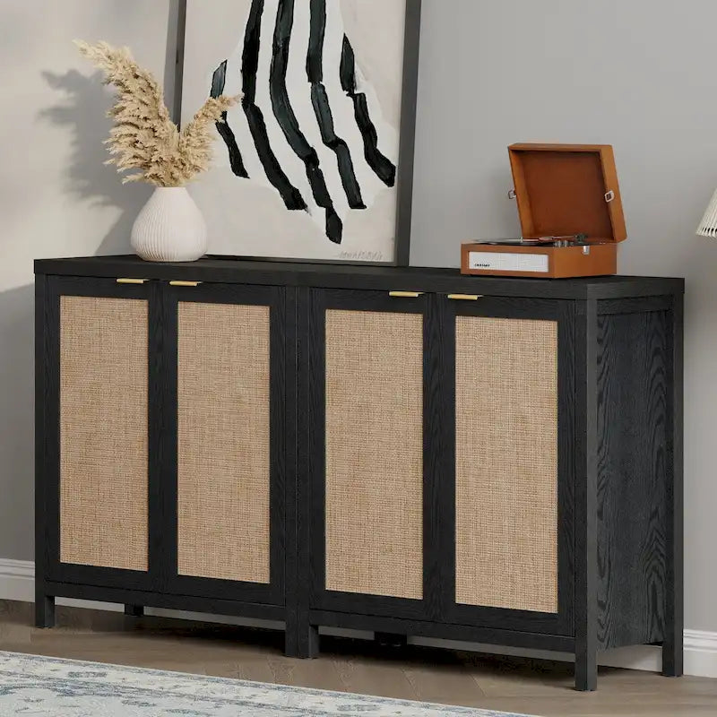 Credenza in Rattan con 2 Ante, Set da 2