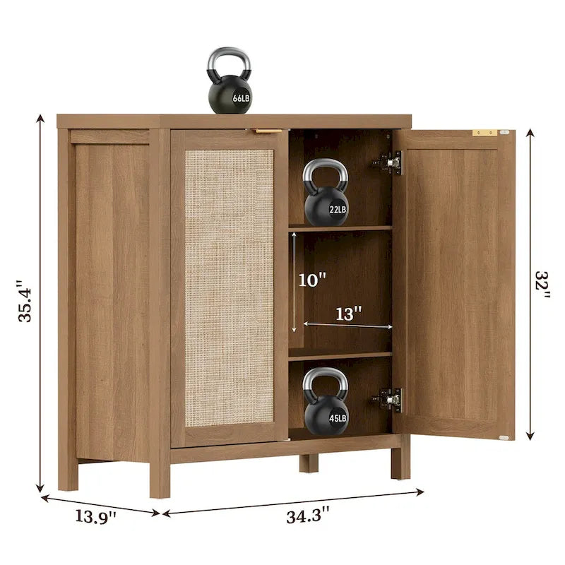 Credenza in Rattan con 2 Ante, Set da 2