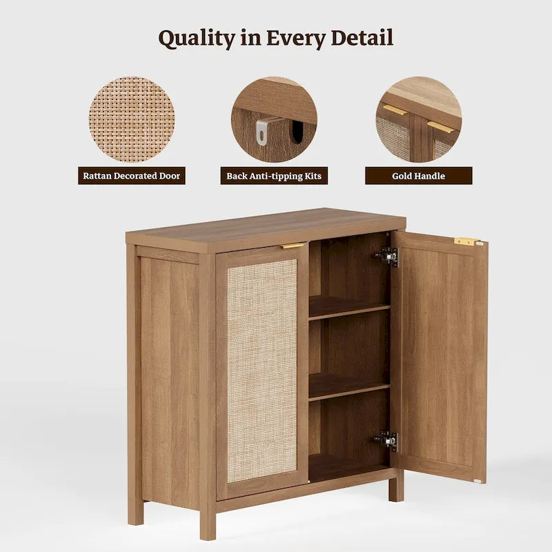 Credenza in Rattan con 2 Ante, Set da 2