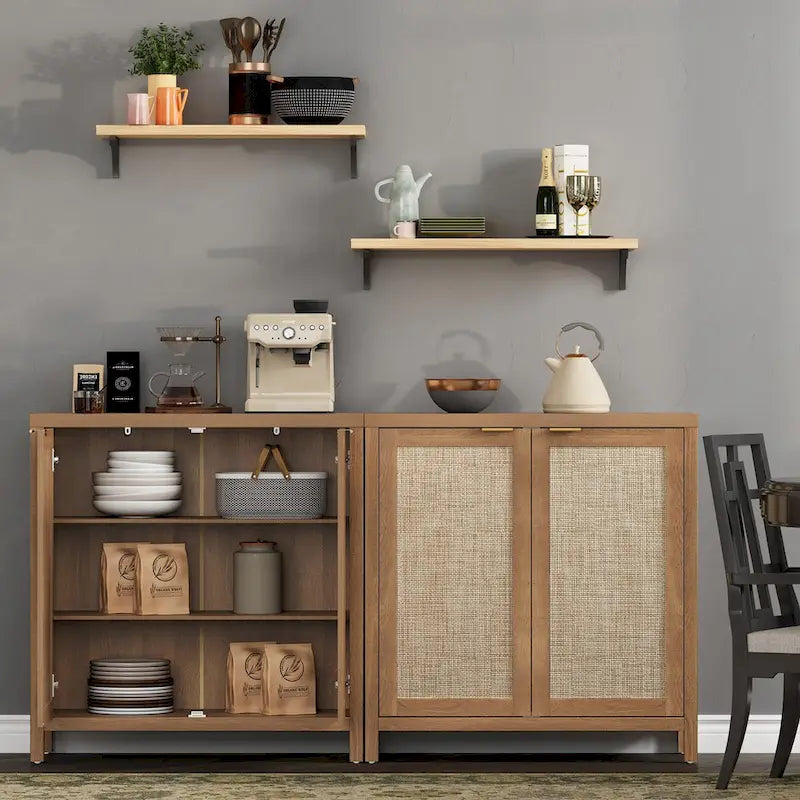 Credenza in Rattan con 2 Ante, Set da 2