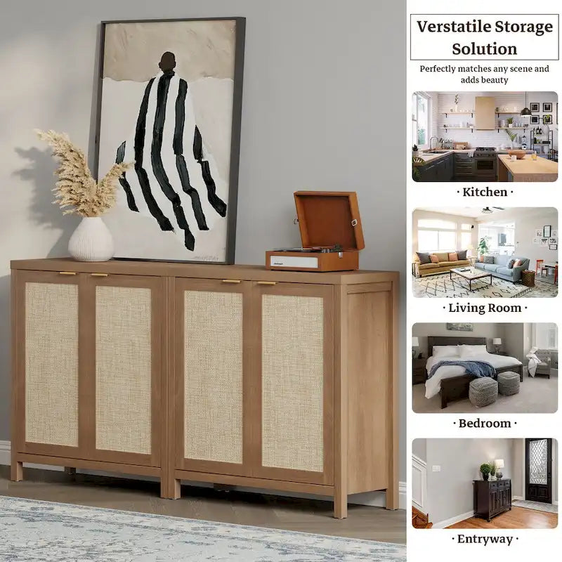 Credenza in Rattan con 2 Ante, Set da 2