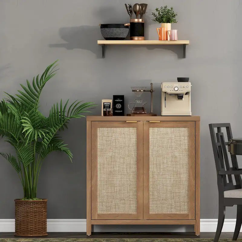 Credenza in Rattan con 2 Ante, Set da 2