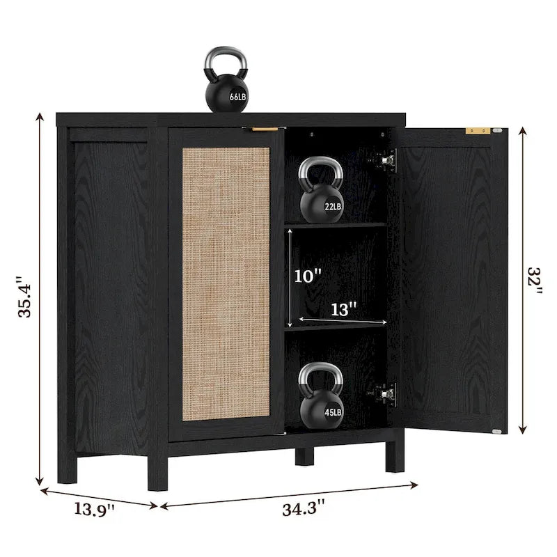 Credenza in Rattan con 2 Ante, Set da 2
