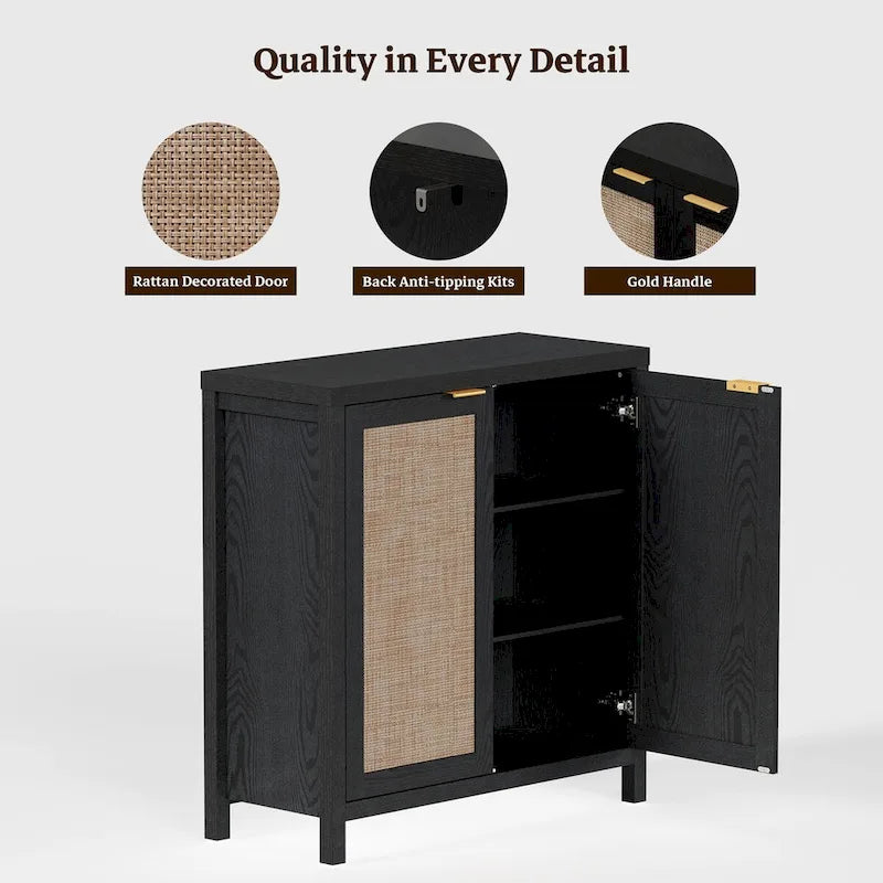 Credenza in Rattan con 2 Ante, Set da 2