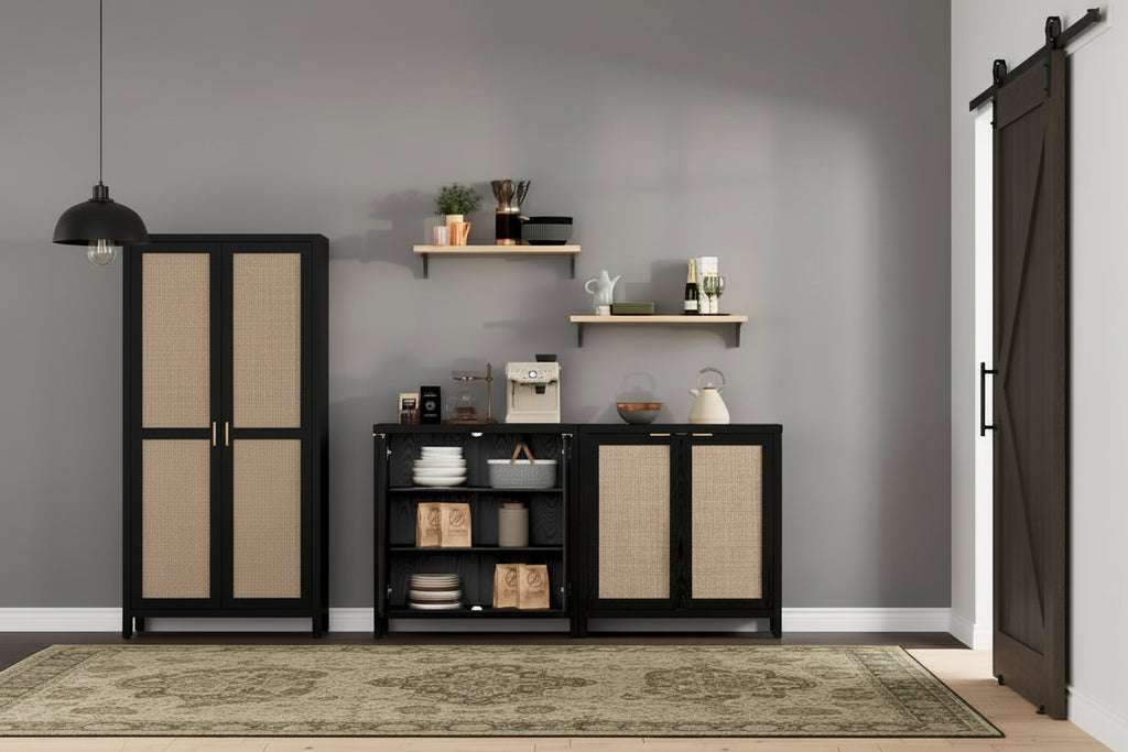 Credenza in Rattan con 2 Ante, Set da 2