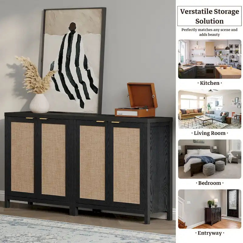 Credenza in Rattan con 2 Ante, Set da 2