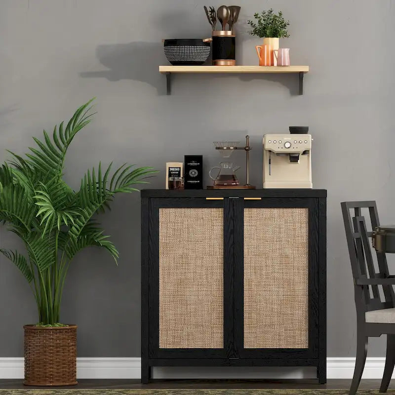 Credenza in Rattan con 2 Ante, Set da 2
