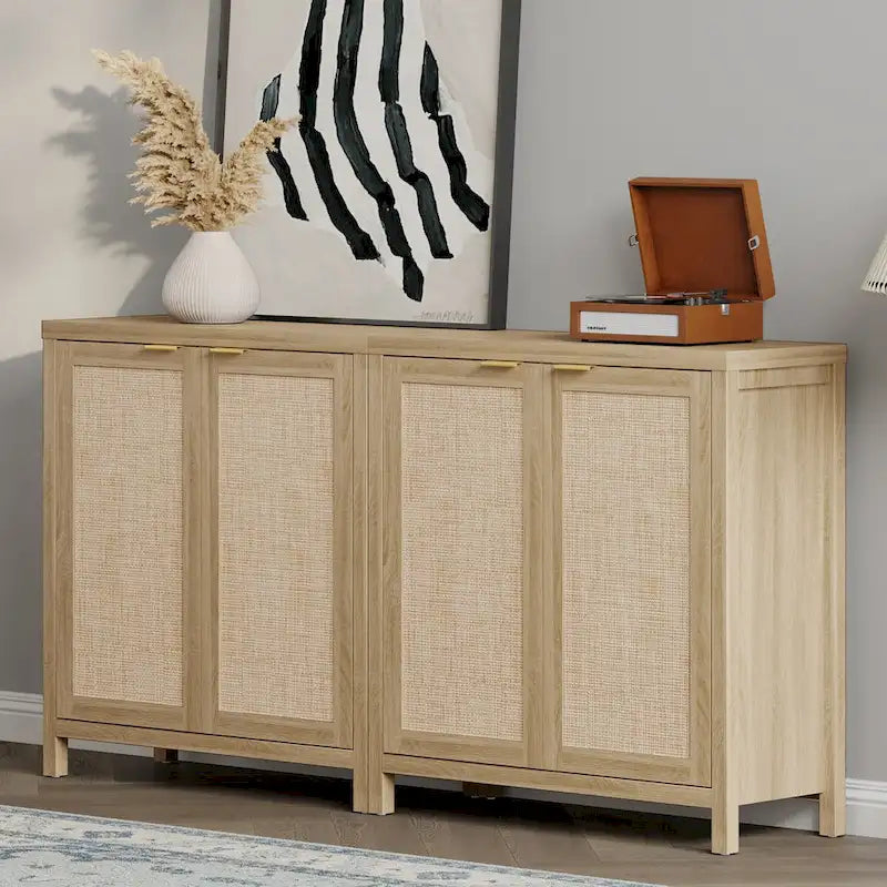 Credenza in Rattan con 2 Ante, Set da 2