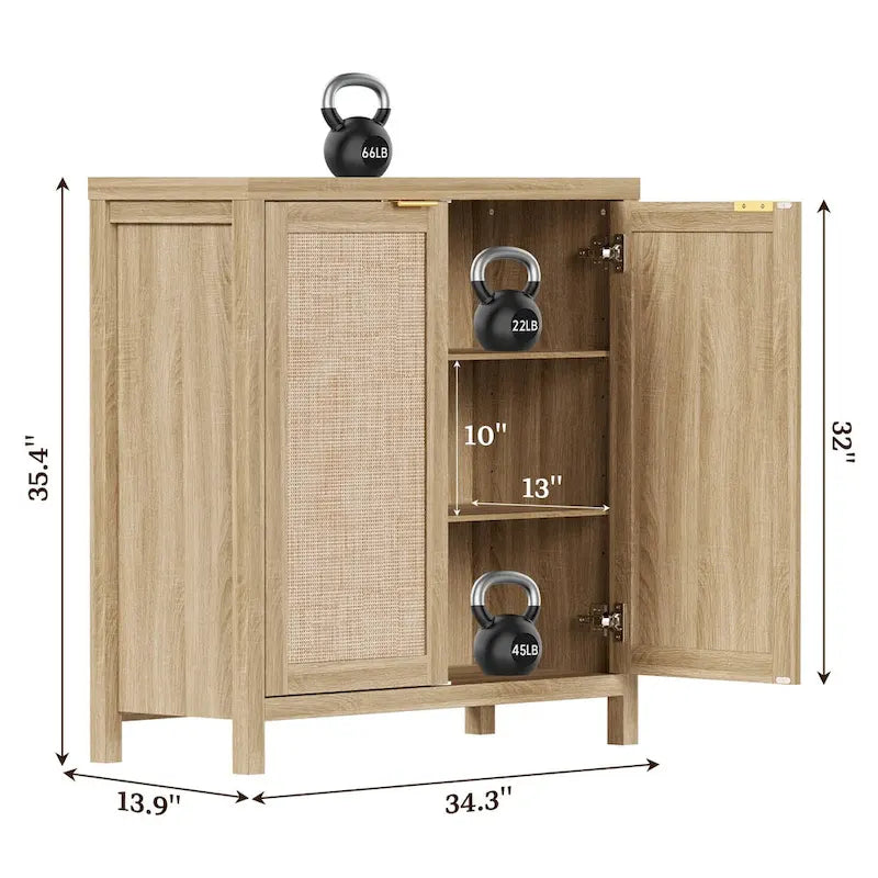 Credenza in Rattan con 2 Ante, Set da 2