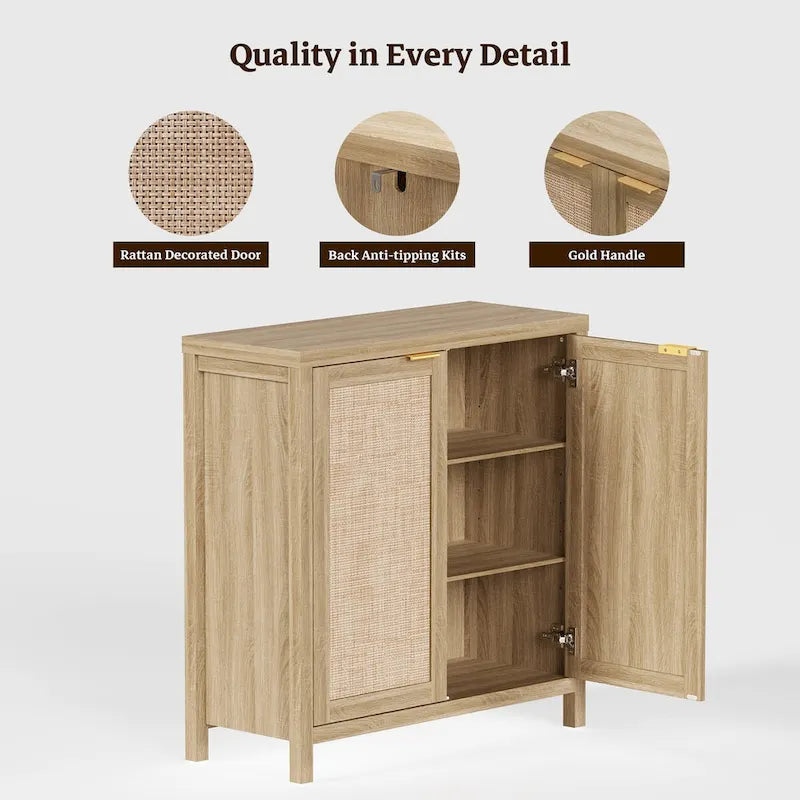 Credenza in Rattan con 2 Ante, Set da 2