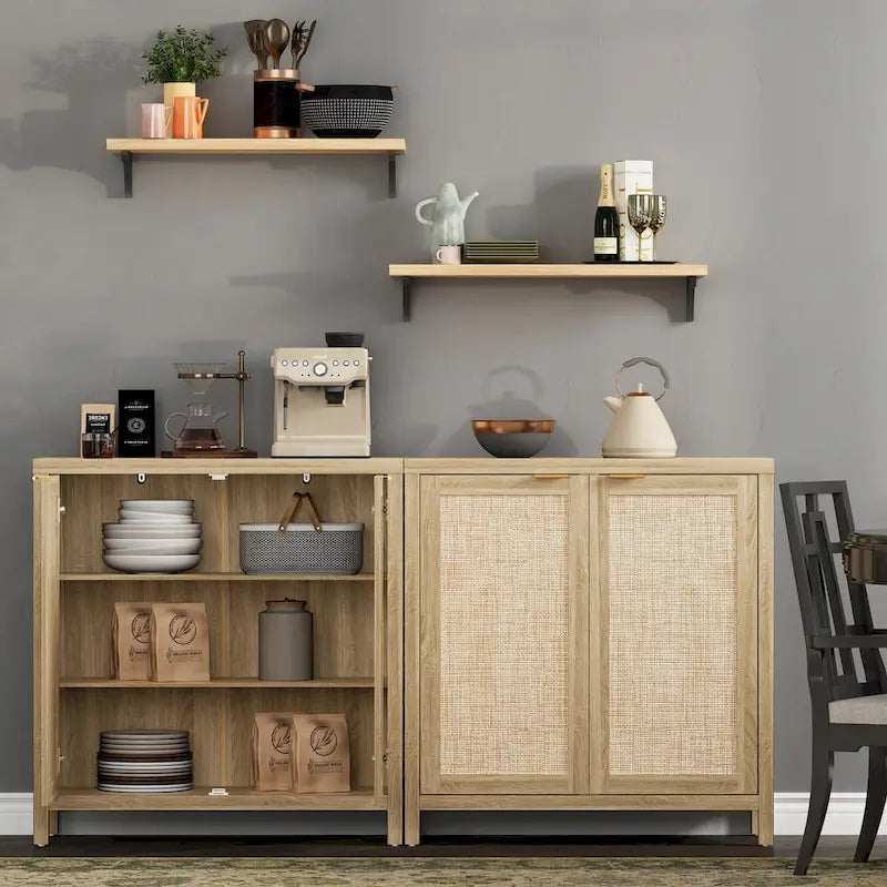Credenza in Rattan con 2 Ante, Set da 2