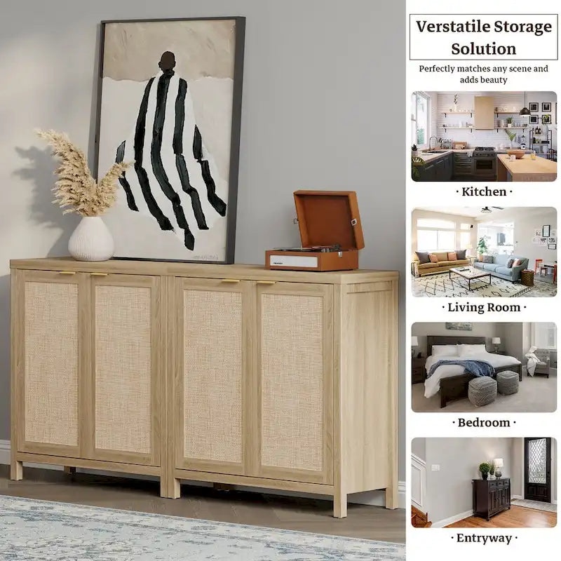 Credenza in Rattan con 2 Ante, Set da 2