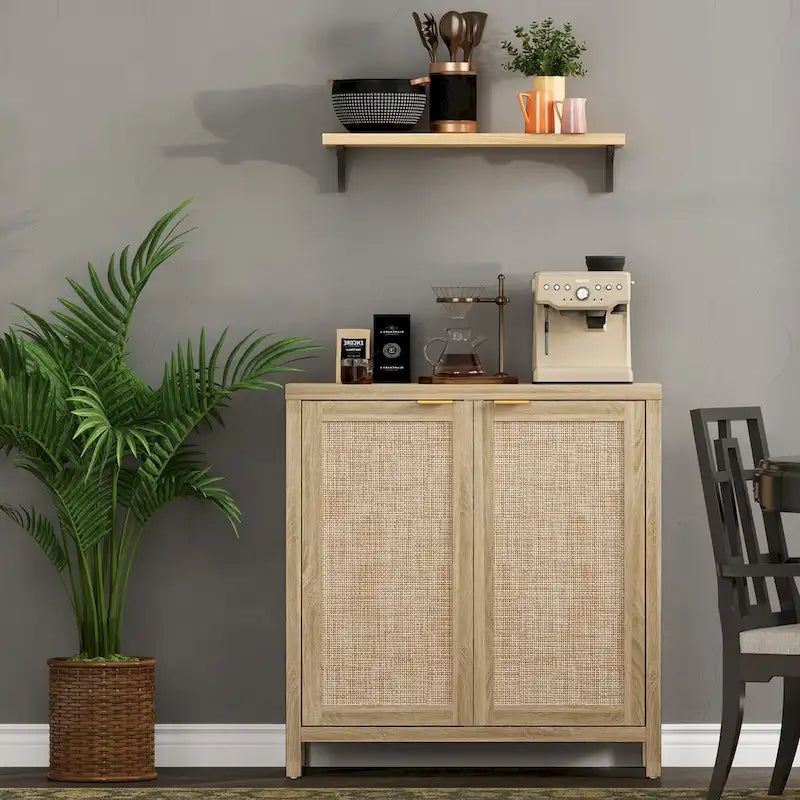 Credenza in Rattan con 2 Ante, Set da 2