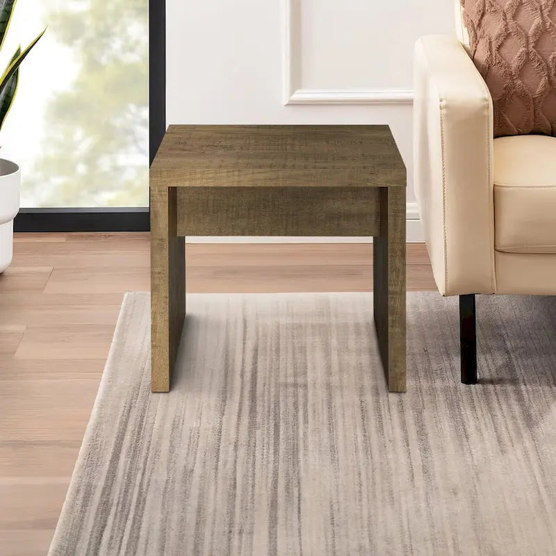 Tavolino quadrato con finitura grezza e segni di sega a vista (60 cm) - Legno marrone naturale