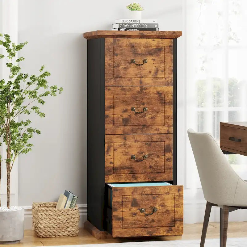 Classificatore a 4 cassetti per ufficio domestico, schedario verticale in legno per formato A4/lettera